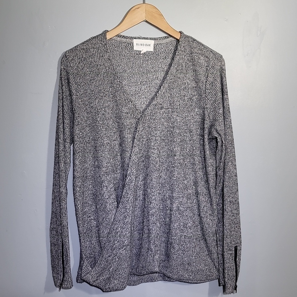 OLIVE & Oak Faux Wrap Gray Sweater